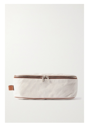 Brunello Cucinelli - Leather-trimmed Cotton And Linen-blend Canvas Shoe Cube - White - One size