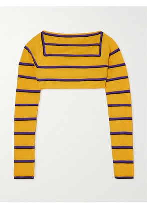 PUCCI - Cropped Open-back Silk-trimmed Striped Wool Sweater - Yellow - x small,small,medium,large,x large