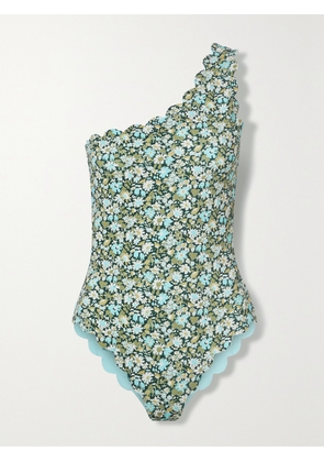 Marysia - Santa Barbara Reversible One-shoulder Scalloped Floral-print Stretch-crepe Swimsuit - Green - xx small,x small,small,x large,xx large
