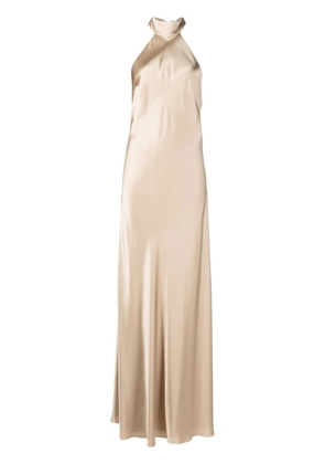 Michelle Mason backless halter-neck tie gown - Gold