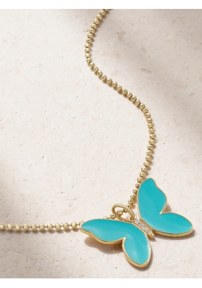 Sydney Evan - Butterfly 14-karat Gold, Enamel And Diamond Necklace - Blue - One size