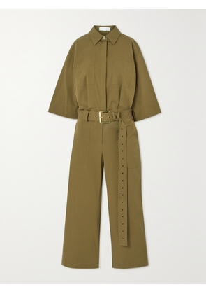 MICHAEL KORS COLLECTION - Belted Organic Cotton-blend Poplin Jumpsuit - Green - x small,small,medium,large,x large
