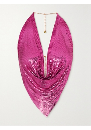 ROSANTICA - Mermaid Open-back Chainmail Halterneck Top - Pink - One size