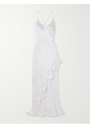 MICHAEL LO SORDO - Asymmetric Open-back Ruffled Crystal-embellished Silk-satin Gown - White - US0,US2,US4,US6,US8,US10,US12