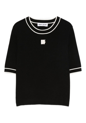 DKNY logo-appliqué striped-trim T-shirt - Black