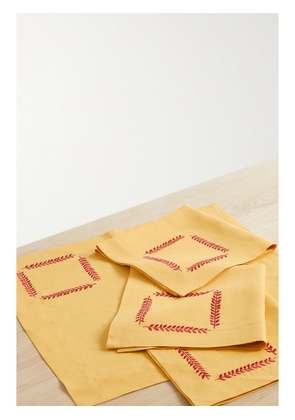ANGELA WICKSTEAD - Set Of Four Embroidered Linen Napkins - Yellow - One size