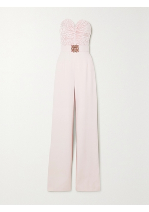 ANDREW GN - Strapless Embellished Plissé Silk-blend Satin And Crepe Jumpsuit - Pink - FR36,FR38,FR40,FR42,FR44,FR46