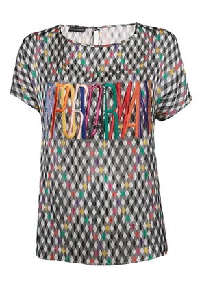 Emporio Armani Pre-Owned checked logo-embroidered blouse - Black