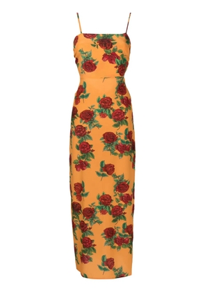 Amir Slama rose-pattern silk midi dress - Orange