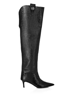 Philipp Plein leather stiletto-heel over-the-knee boots - Black