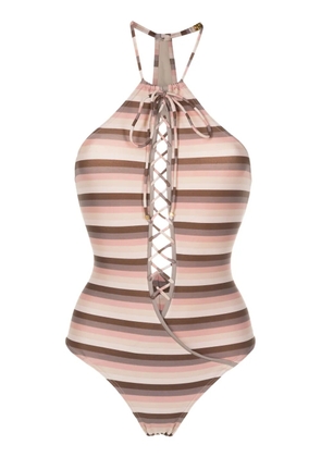 Amir Slama striped lace-up swimsuit - Neutrals