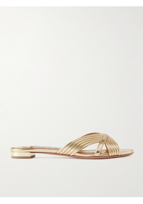 Aquazzura - Sundance Faux Leather Slides - Gold - IT35,IT36,IT36.5,IT37,IT37.5,IT38,IT38.5,IT39,IT39.5,IT40,IT40.5,IT41,IT41.5,IT42