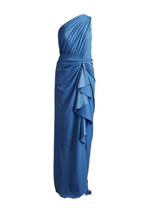 Tadashi Shoji Lena draped one-shoulder ruffle evening dress - Blue