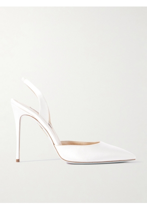 Aquazzura - So Nude 105 Satin Slingback Pumps - White - IT35,IT36,IT36.5,IT37,IT37.5,IT38,IT38.5,IT39,IT39.5,IT40,IT40.5,IT41,IT41.5,IT42