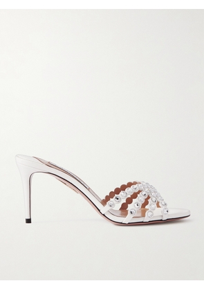 Aquazzura - Tequila 75 Crystal-embellished Leather Mules - White - IT36,IT36.5,IT37,IT37.5,IT38,IT38.5,IT39,IT39.5,IT40,IT40.5,IT41,IT41.5,IT42