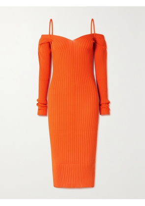 IOANNES - Billowy Cold-shoulder Ribbed-knit Midi Dress - Orange - x small,small,medium,large