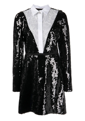 Giambattista Valli floral lace shirt sequinned dress - Black