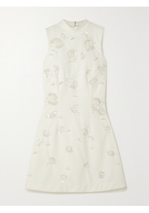 Clio Peppiatt - Embellished Stretch-crepe Mini Dress - Ivory - xx small,x small,small,medium,large,x large