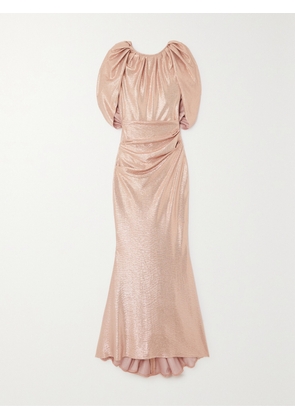 TALBOT RUNHOF - Cape-effect Gathered Metallic Stretch-jersey Gown - Pink - US2,US4,US6,US8,US10,US12,US14,US16,US18,20