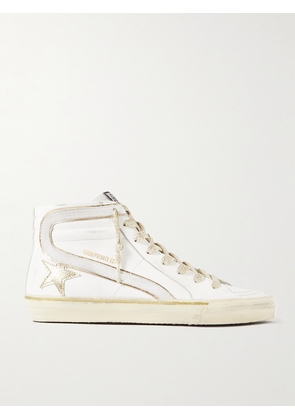 Golden Goose - Slide Distressed Suede And Metallic-trimmed Leather High-top Sneakers - White - IT35,IT36,IT37,IT38,IT39,IT40,IT41,IT42