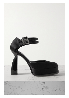 NODALETO - Angel Y Crystal-embellished Satin Platform Pumps - Black - IT35,IT36,IT36.5,IT37,IT37.5,IT38,IT38.5,IT39,IT39.5,IT40,IT40.5,IT41