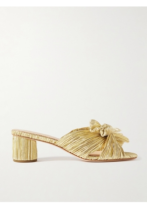 Loeffler Randall - Emilia Bow-embellished Plissé-lamé Mules - Gold - US5,US5.5,US6,US6.5,US7,US7.5,US8,US8.5,US9,US9.5,US10,US10.5,US11,US11.5,US12
