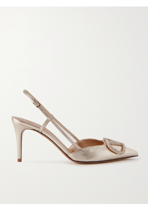 Valentino Garavani - Vlogo Glow 80 Swarovski Crystal-embellished Metallic Leather Slingback Pumps - Silver - IT36,IT36.5,IT37,IT37.5,IT38,IT38.5,IT39,IT39.5,IT40,IT40.5,IT41,IT41.5