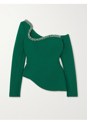 SAFIYAA - Aime Asymmetric Crystal-embellished Crepe Top - Green - FR34,FR36,FR38,FR40,FR42,FR44,FR46,FR48,FR50