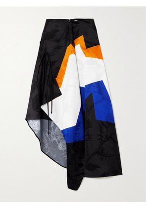 LOEWE - Asymmetric Draped Striped Satin-jacquard Midi Skirt - Black - FR 32,FR 34,FR 36,FR 38,FR 40,FR 42