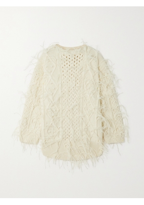 Valentino Garavani - Oversized Feather-embellished Cable-knit Wool Sweater - White - x small,small,medium,large