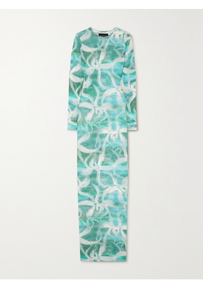 LOUISA BALLOU - High Tide Floral-print Stretch Recycled-tulle Maxi Dress - Blue - x small,small,medium,large,x large