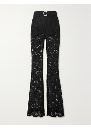 Alessandra Rich - Belted Crystal-embellished Cotton-blend Lace Flared Pants - Black - IT36,IT38,IT40,IT42,IT44,IT46