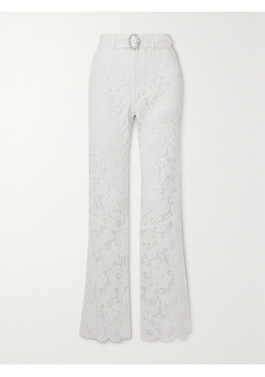 Alessandra Rich - Belted Crystal-embellished Cotton-blend Lace Flared Pants - White - IT36,IT38,IT40,IT42,IT44,IT46