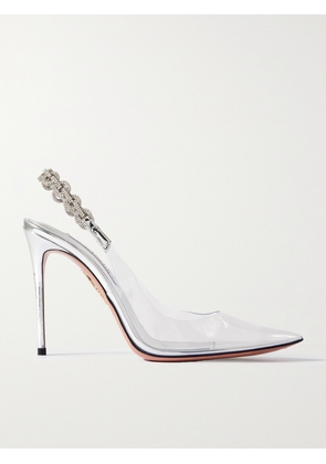 Aquazzura - Love Link 105 Crystal-embellished Pvc Slingback Pumps - Silver - IT35,IT36,IT36.5,IT37,IT37.5,IT38,IT38.5,IT39,IT39.5,IT40,IT40.5,IT41,IT42