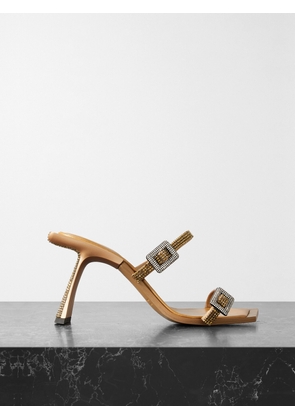 BENEDETTA BRUZZICHES - Ewa Crystal-embellished Metallic Silk-satin Mules - Gold - IT36,IT37,IT38,IT39,IT40,IT41