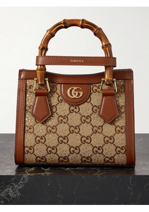 Gucci - Diana Mini Leather-trimmed Crystal-embellished Canvas-jacquard Tote - Brown - One size