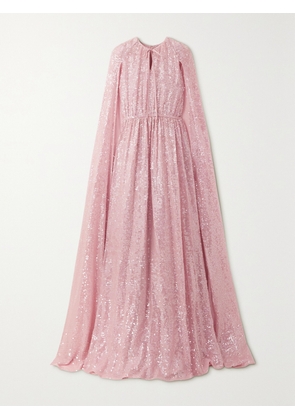 Erdem - Kenley Cape-effect Gathered Sequined Chiffon Gown - Pink - UK 8,UK 10,UK 12,UK 14,UK 16