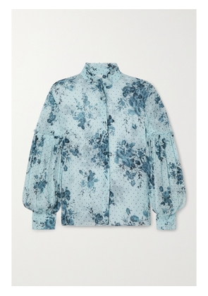 Erdem - Ruffled Printed Crepon Blouse - Blue - UK 6,UK 8,UK 10,UK 12,UK 14,UK 16,UK 18,UK 20