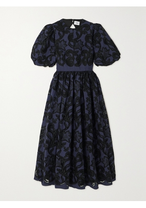 Erdem - Open-back Pleated Broderie Anglaise Voile Midi Dress - Blue - UK 6,UK 8,UK 10,UK 12,UK 14,UK 16