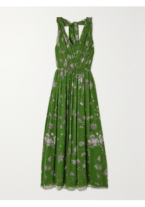 Erdem - Cape-effect Pleated Gathered Floral-print Silk-voile Gown - Green - UK 6,UK 8,UK 10,UK 12,UK 14,UK 16