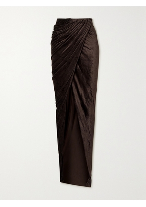 Rick Owens - Wrap-effect Draped Stretch-jersey Midi Skirt - Brown - IT38,IT40,IT42,IT44,IT46,IT48