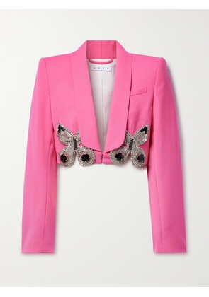 AREA - Cropped Crystal-embellished Wool-blend Crepe Blazer - Pink - US0,US2,US4,US6,US8