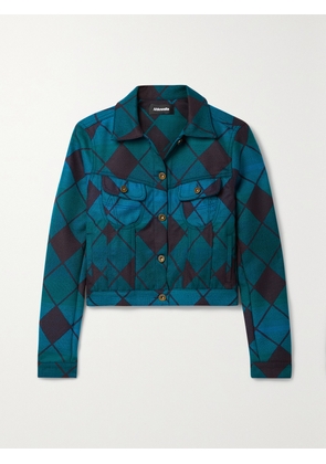 AHLUWALIA - Cropped Merino Wool-jacquard Jacket - Blue - UK 6,UK 8,UK 10,UK 12,UK 14