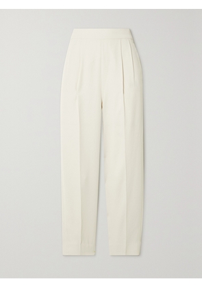 BOUGUESSA - Lilian Pleated Slim-leg Twill Pants - Off-white - x small,small,medium,large,x large