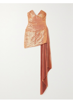 Retrofête - Daniele Strapless Asymmetric Lamé Mini Dress - Orange - xx small,x small,small,medium,large,x large
