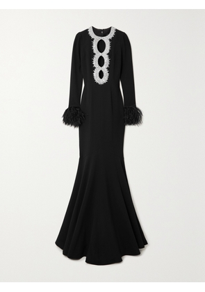 ANDREW GN - Cutout Crystal-embellished Feather-trimmed Crepe Gown - Black - FR36,FR38,FR40,FR42,FR44,FR46