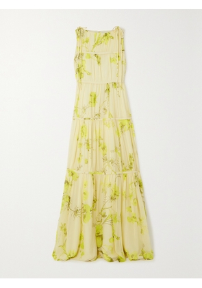 Erdem - Isla Tie-detailed Tiered Floral-print Cotton-voile Gown - Yellow - UK 6,UK 8,UK 10,UK 12,UK 14,UK 16,UK 18