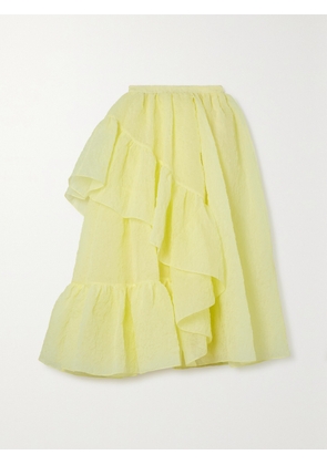 Erdem - Marganita Ruffled Tiered Cloqué Midi Skirt - Yellow - UK 6,UK 8,UK 10,UK 12,UK 14,UK 16