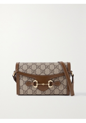 Gucci - Horsebit 1955 Leather-trimmed Printed Coated-canvas Shoulder Bag - Brown - One size