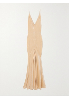 Gabriela Hearst - + Net Sustain Doran Gathered Voile-trimmed Organic Silk-velvet Gown - Ivory - IT36,IT38,IT40,IT42,IT44,IT46